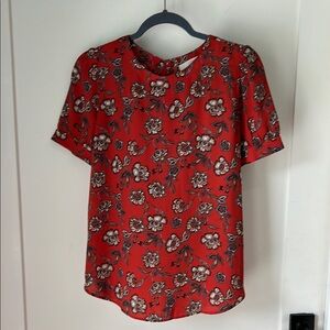 LOFT Red Graphic Blouse with Relaxed Fit